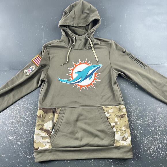 Miami Dolphins Hoodie Mens Small Green Salute the Troops Nike Onfield Youth XL - Picture 3 of 8